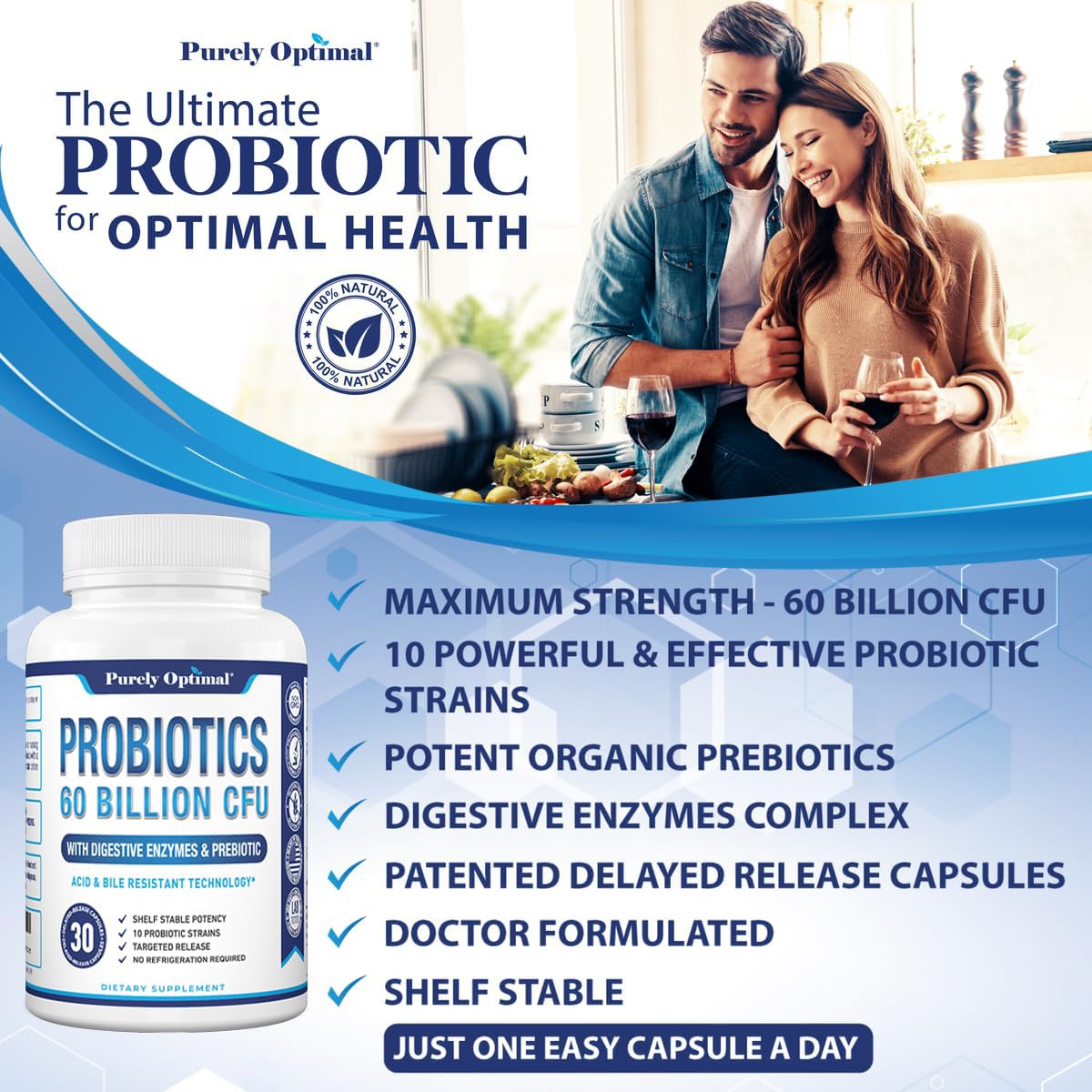 Soutien microbiome et équilibre intestinal avec Purely Optimal, bouteille