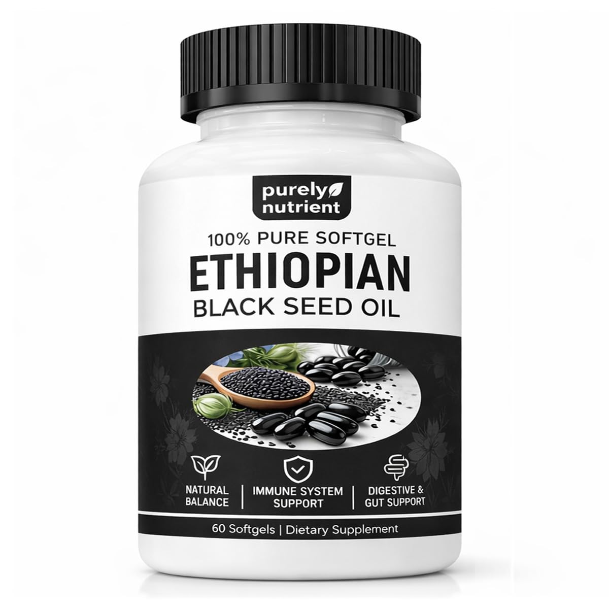 PURELYNUTRIENT huile de nigelle éthiopienne en gélules, pratique pour la routine quotidienne.
