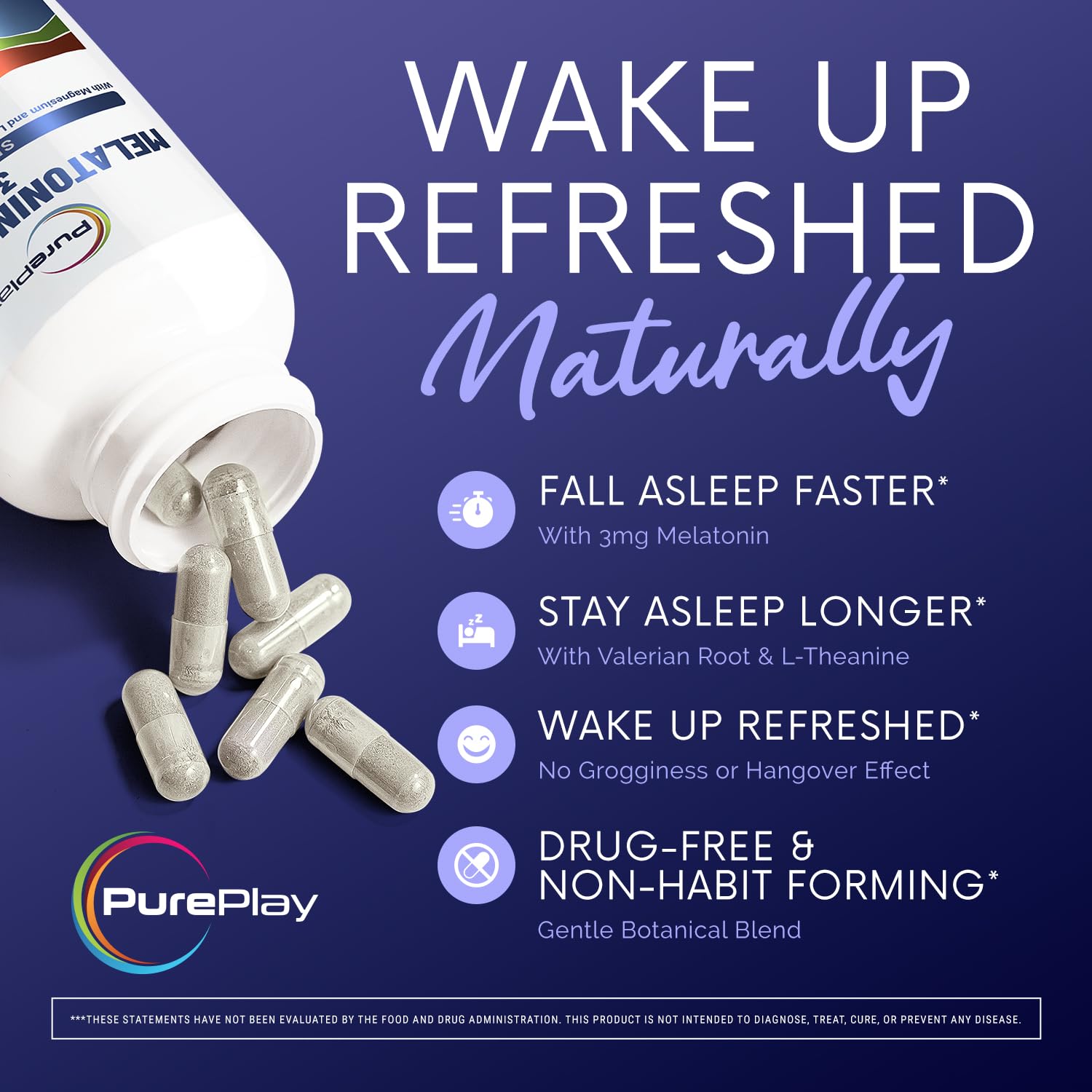 PurePlay Sommeil capsules disposées, format pratique pour routine nocturne.