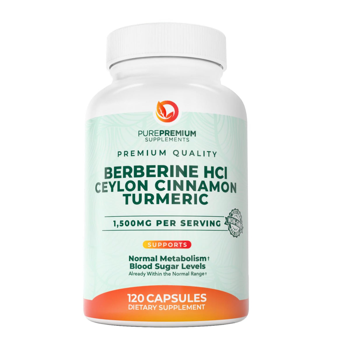 PurePremium Berberine Cinnamon Complex, bouteille vue de face, soutien énergétique naturel et équilibre.
