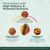 PurePremium Berberine Cinnamon Complex, capsules visibles, formule concentrée pour énergie naturelle et métabolisme.
