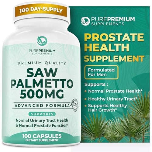 PurePremium Saw Palmetto gelules 500mg: soutien potentiel de la fonction urinaire normale.