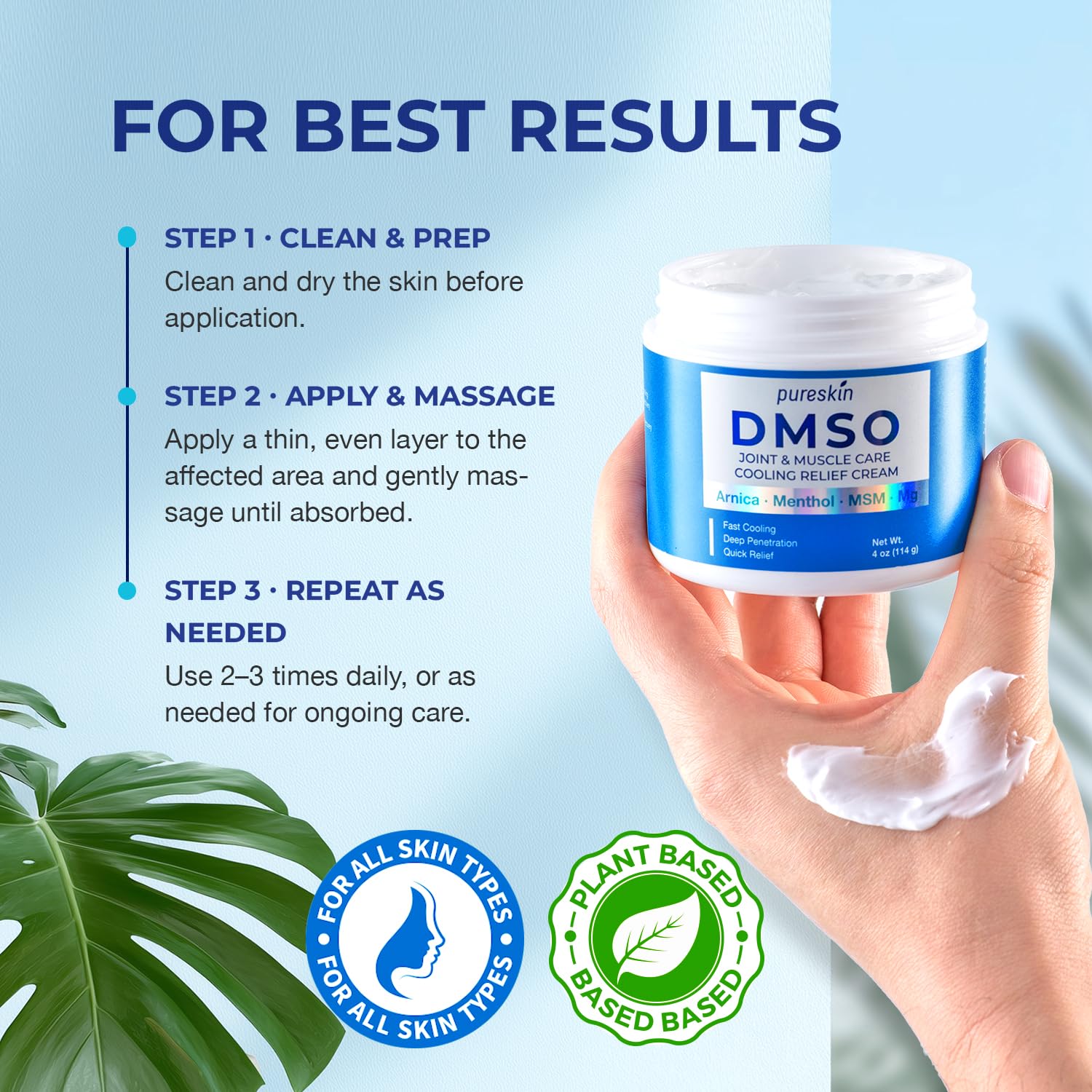 PURESKIN DMSO Crème — sensation de fraicheur douce dès l'application.