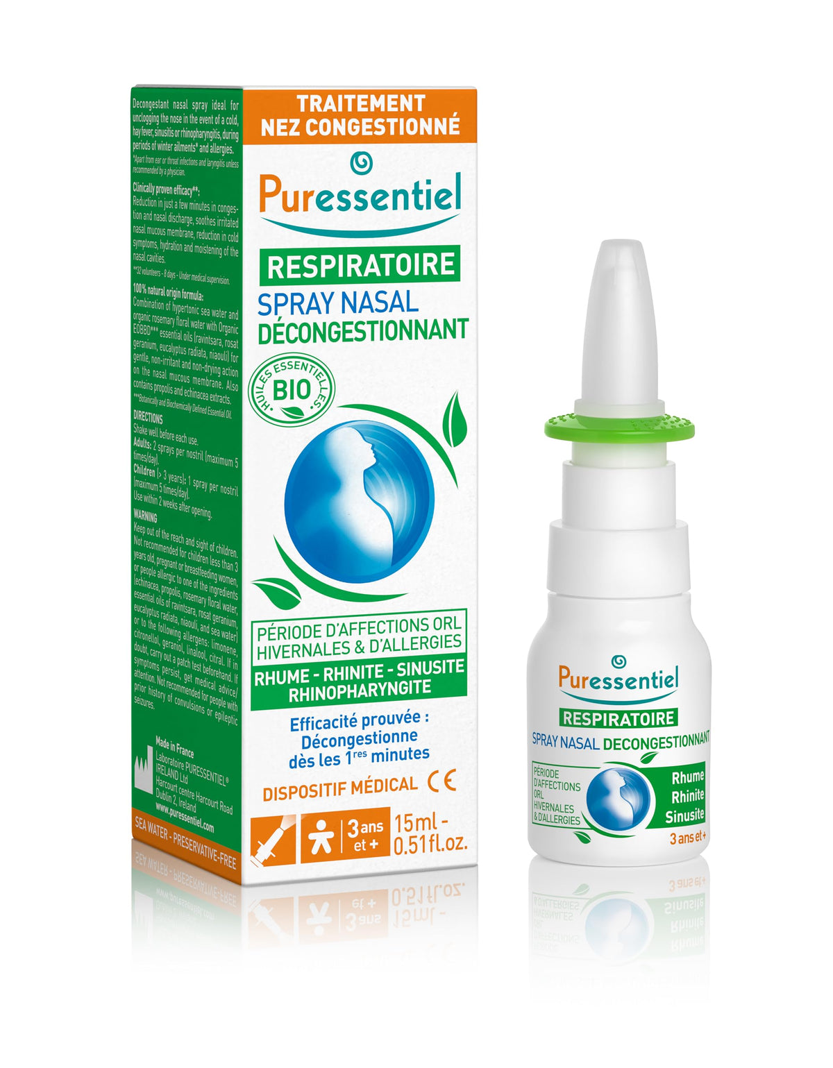 Puressentiel pulvérisateur nasal – flacon: décongestion rapide et pratique.