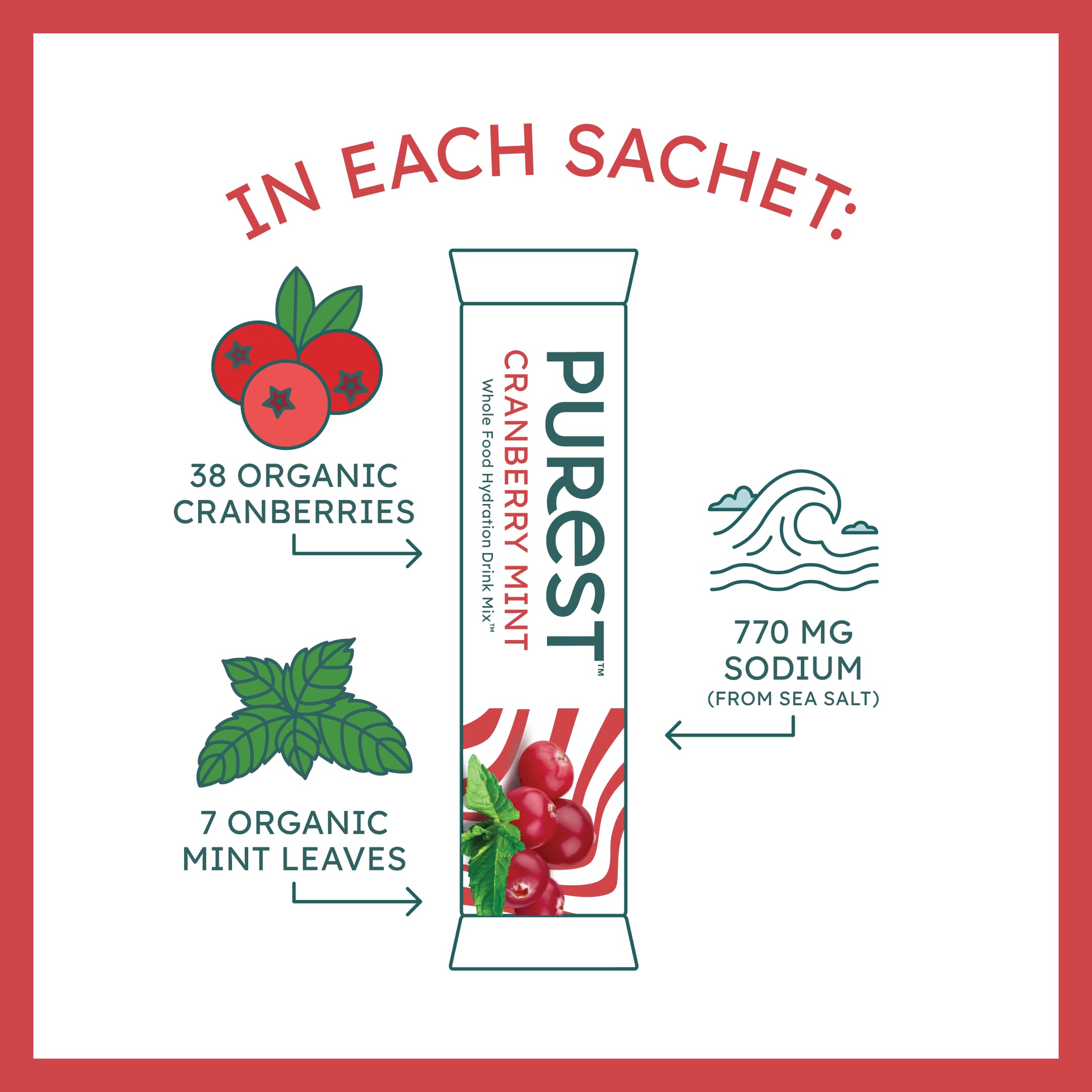 Purest Electrolyte fruits lyophilisés biologiques cranberry menthe, saveur naturelle et hydratation.