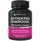 Purest Vantage Charbon actif en bouteille 600 mg, pratique à emporter.