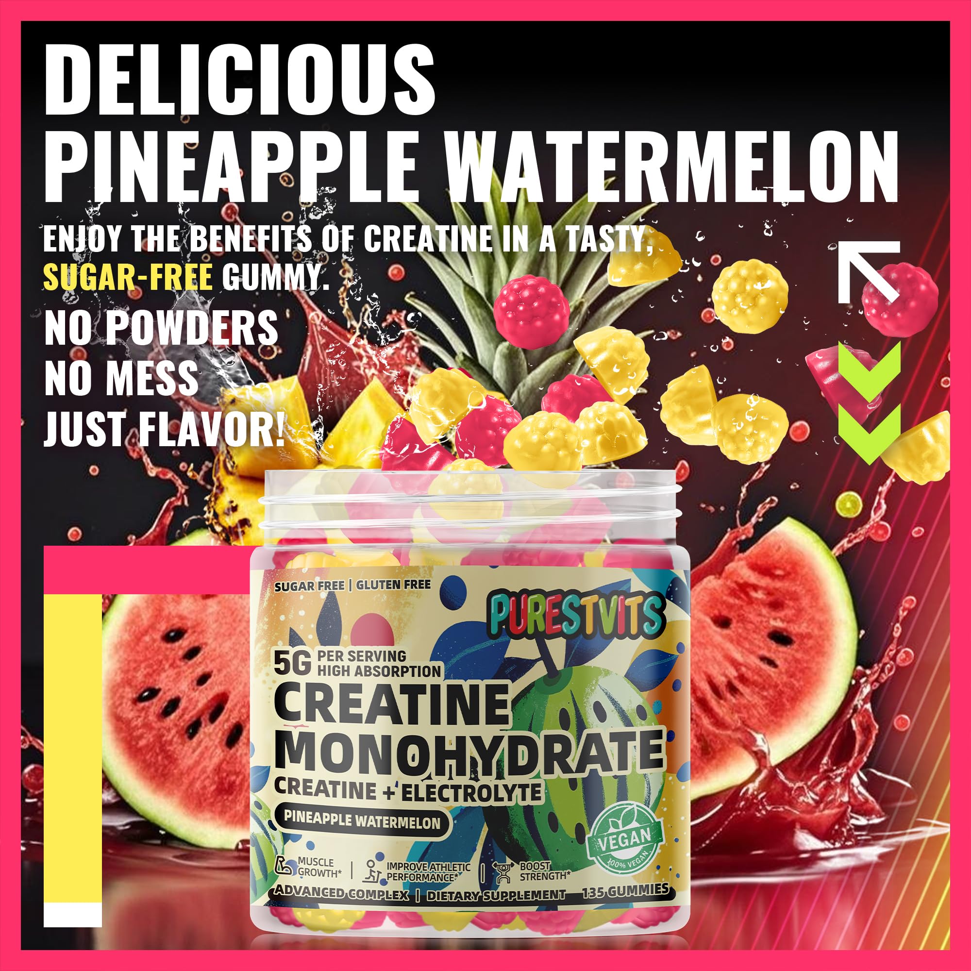 Arôme ananas et pastèque PURESTVITS, gommes colorées et gourmandes.