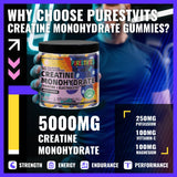 Gommes PURESTVITS Creatine Monohydrate, emballage refermable facilitant la conservation.