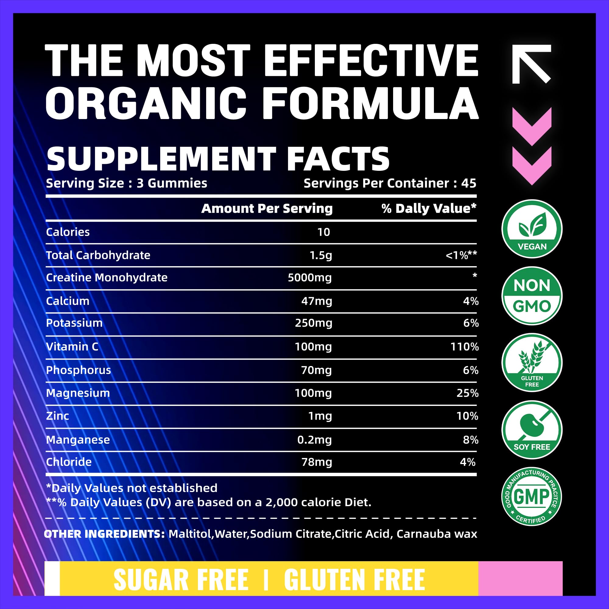 Gommes PURESTVITS Creatine Monohydrate, prise quotidienne simple et discrète.