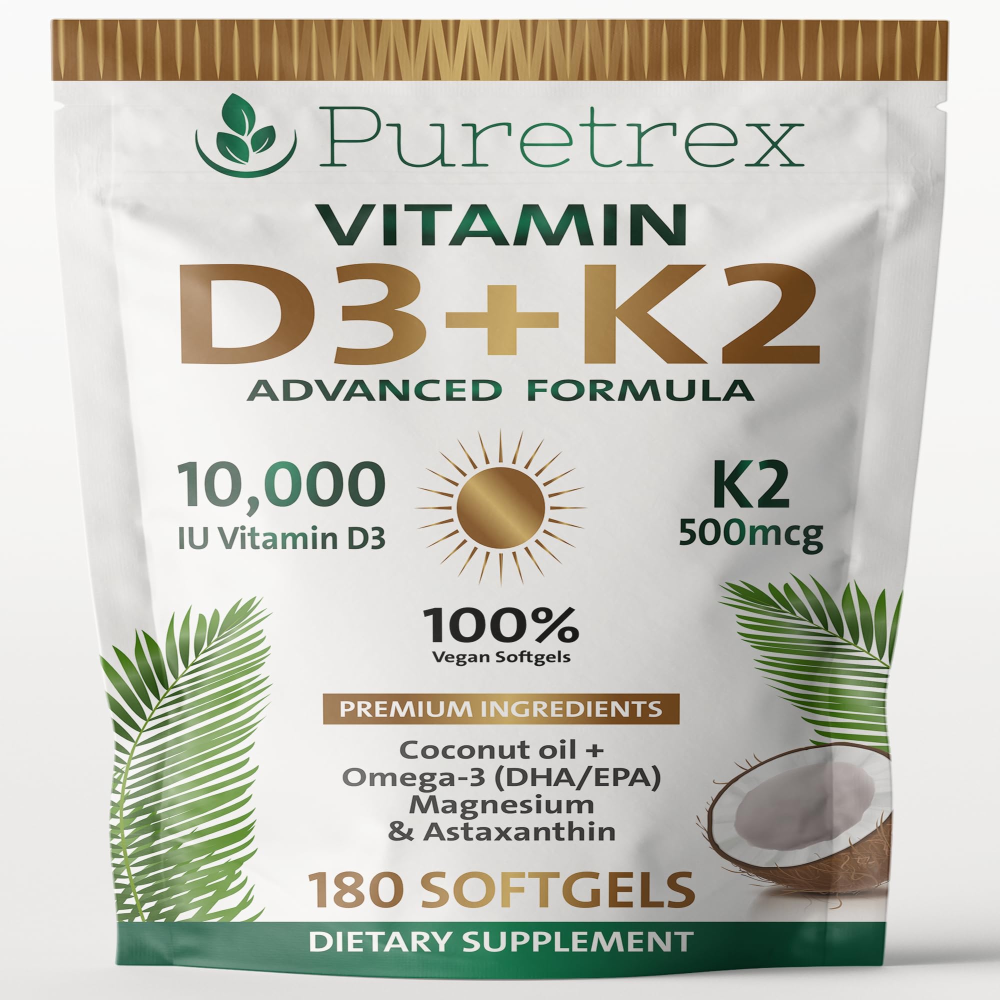 Puritrex bouteille vitamine D3 et K2 MK7 soutient potentiel immunitaire