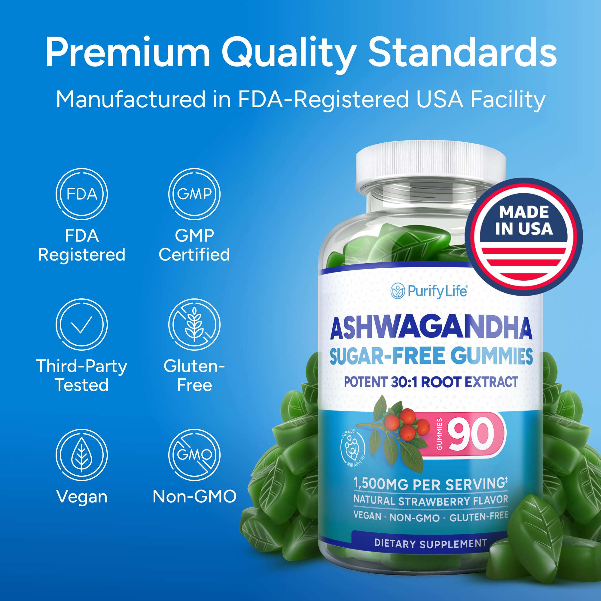 Ashwagandha Purify Life sans OGM et sans gluten pour une routine saine