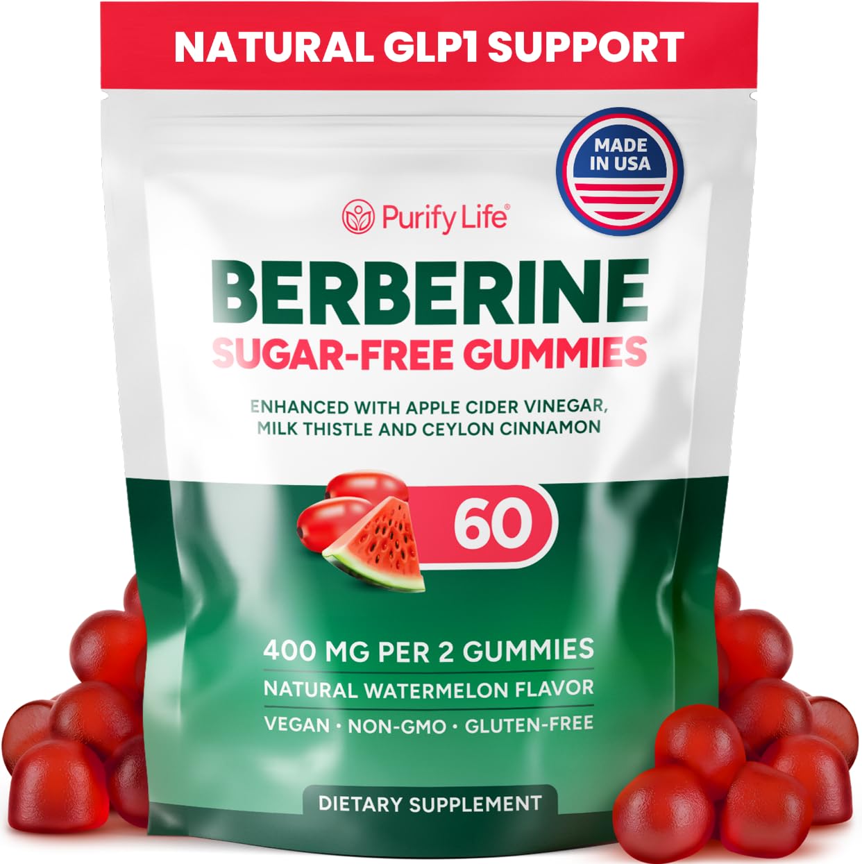 Purify Life gommes Berberine sans sucre, bouteille prête à l'emploi, routine quotidienne