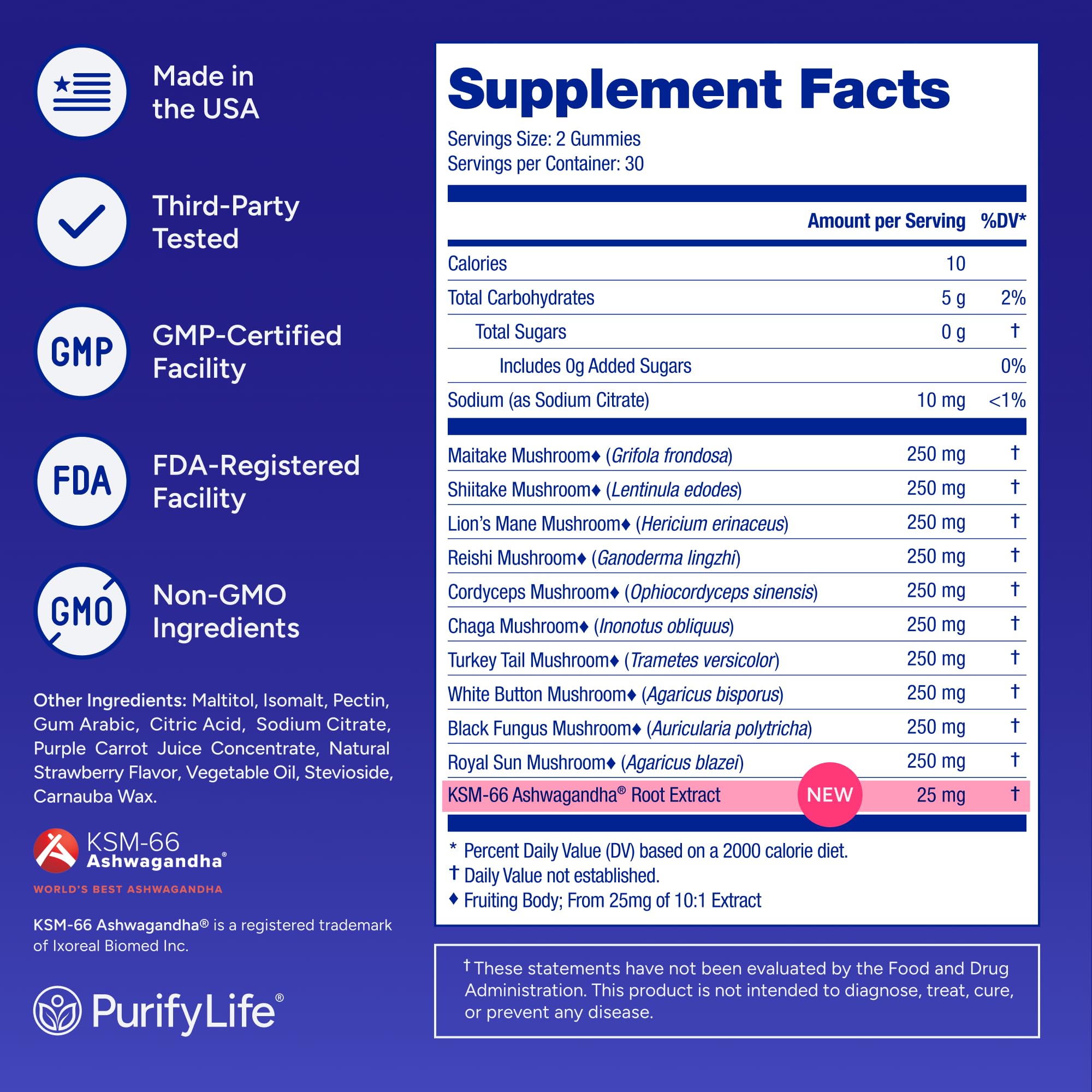 Emballage Purify Life sans sucre, fabriqué aux États‑Unis.