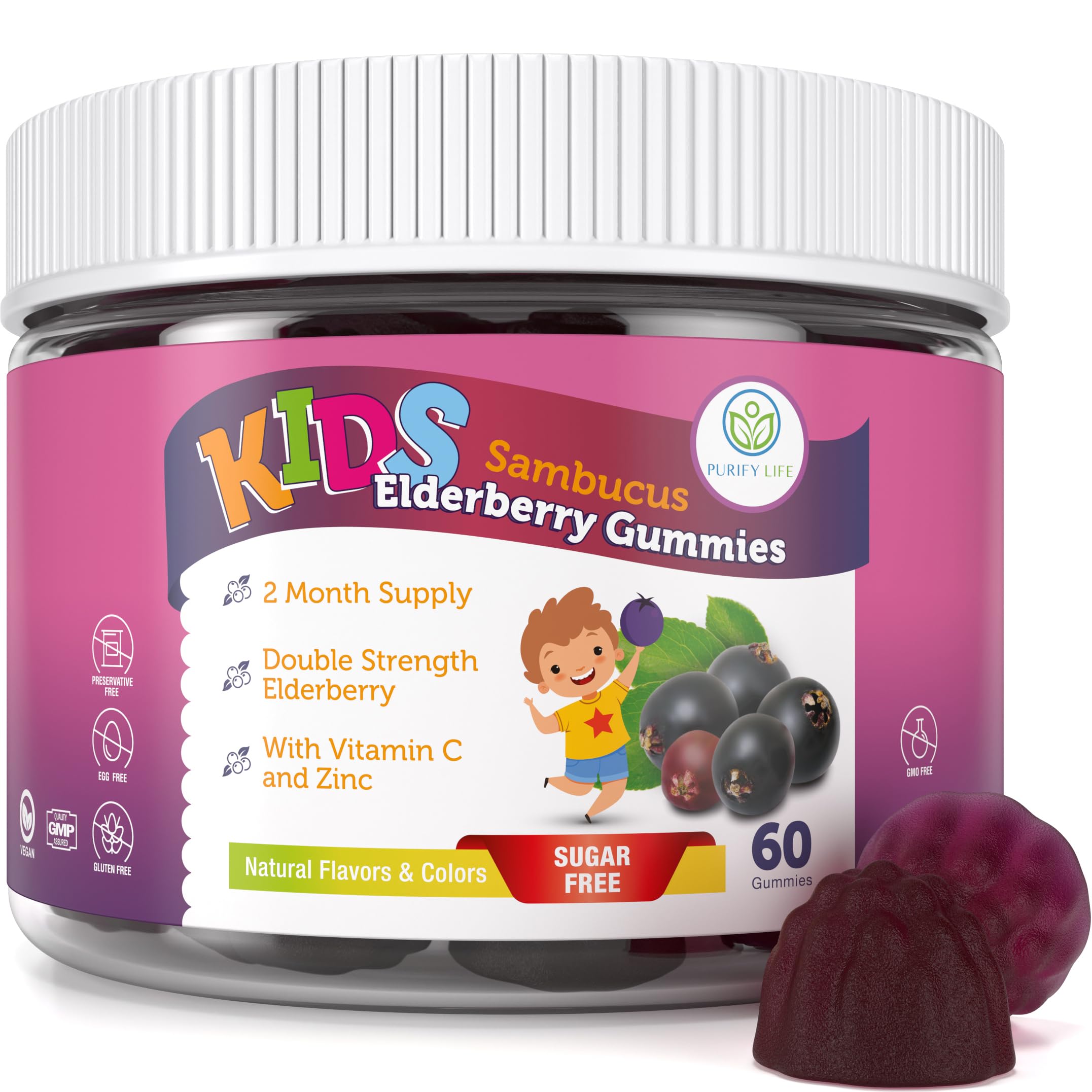 Purify Life Gomme Sureau Noir emballage: option pratique et savoureuse pour les enfants.