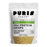 PURIS Chips protéinés de pois bio, emballage pratique pour une collation rapide et saine.