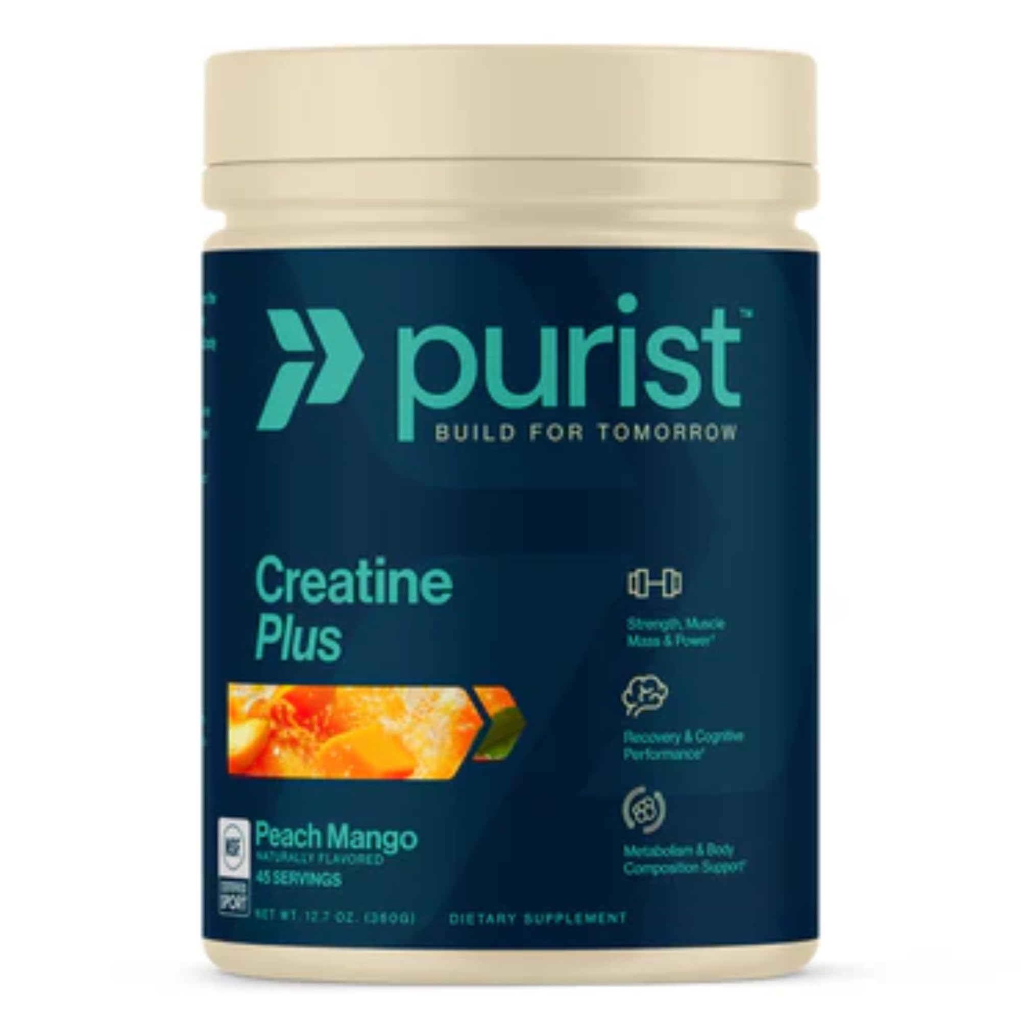 PURIST : bouteille de Creapure Creatine Monohydrate prête pour l’entraînement quotidien.