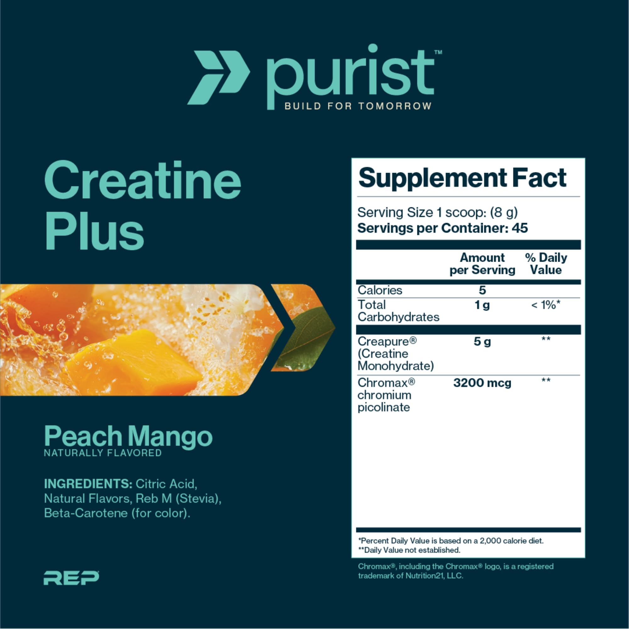 PURIST : cuillère-dose avec Creapure Creatine Monohydrate pour dosage précis et efficace.