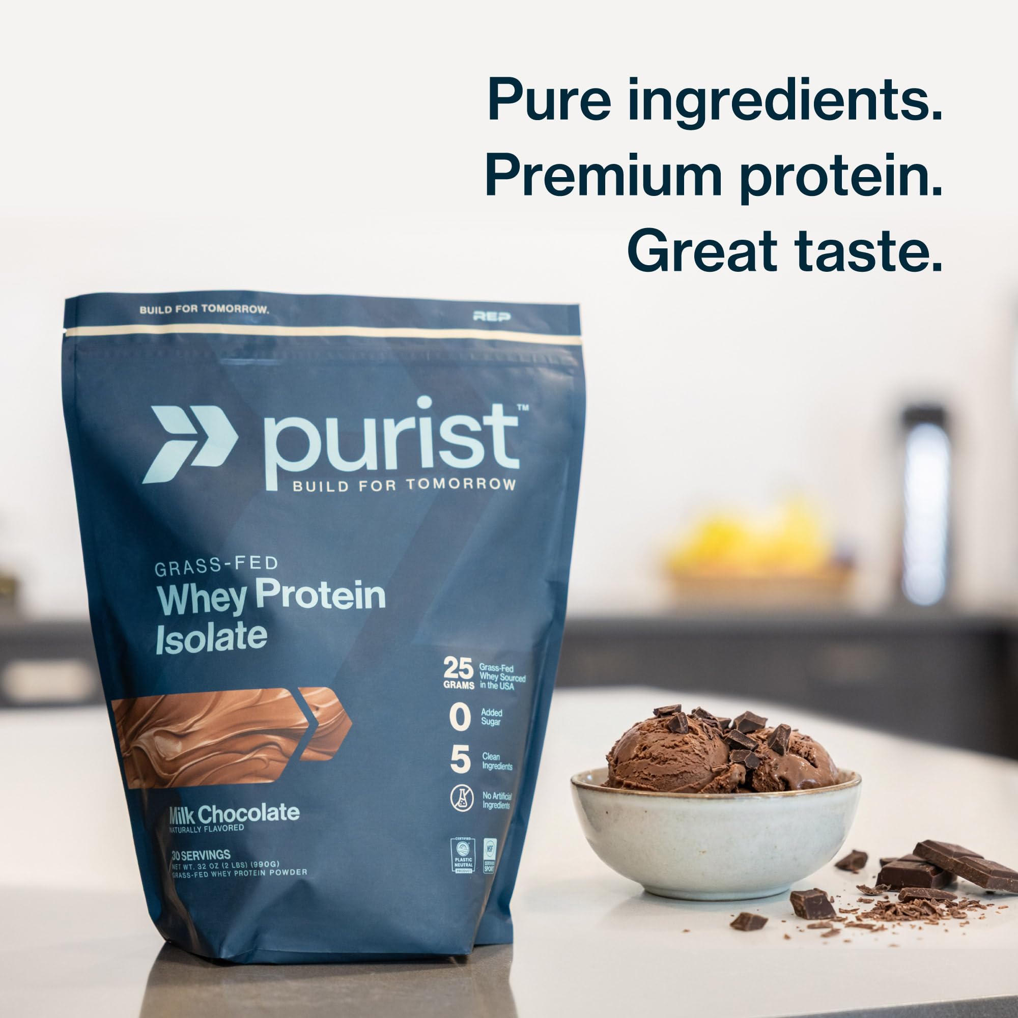 Purist REP Whey mesure-cuillere pour doser précisément.