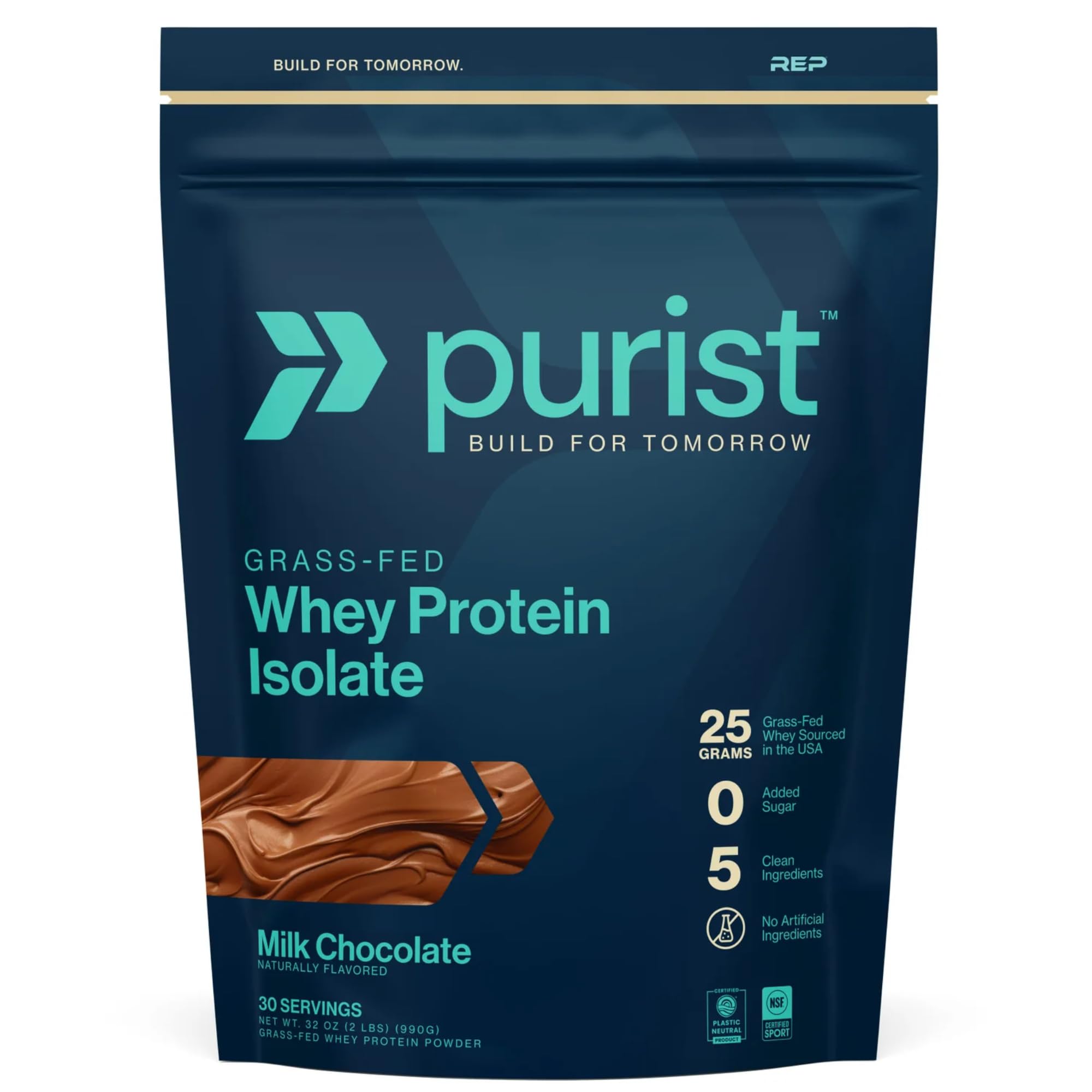 Purist REP Whey Protéine en poudre chocolat lait, idéale pour récupération après entraînement.