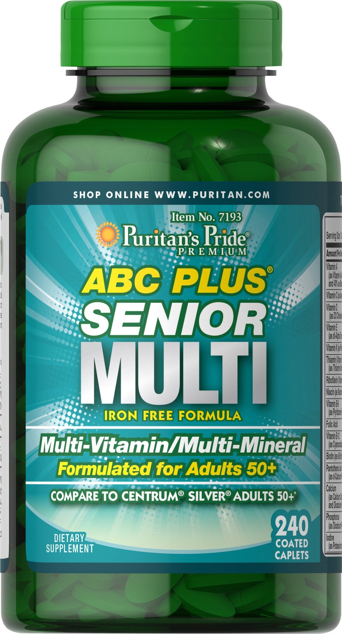 Puritan's Pride ABC Plus senior – bouteille visible, soutien quotidien pour un mode de vie actif.