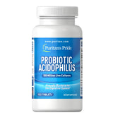 Puritan's Pride Acidophilus – comprimés blancs en boîte, soutien digestif potentiel.