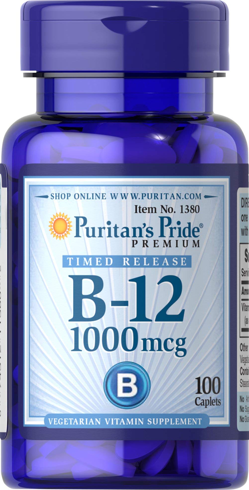 Puritan's Pride B12 à libération prolongée, bouteille visible, soutien potentiel du quotidien
