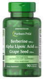 Puritan's Pride Berberine-ALA-Graine de Vigne — bouteille et gélules, soutien antioxydant potentiel.
