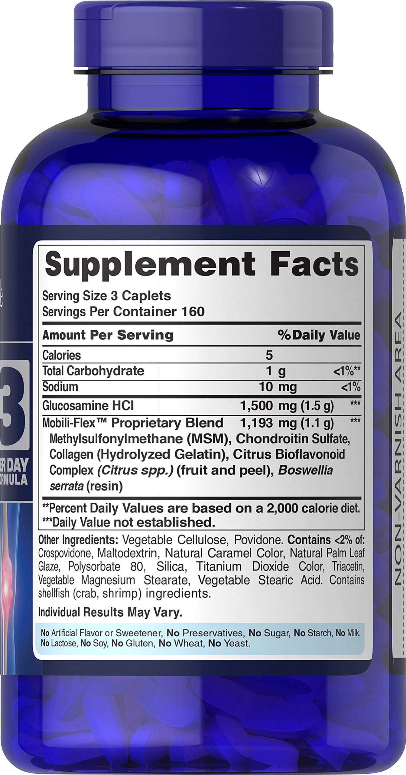 Puritan's Pride: boîte contenant des capsules glucosamine-chondroitine-msm et pratique à utiliser.