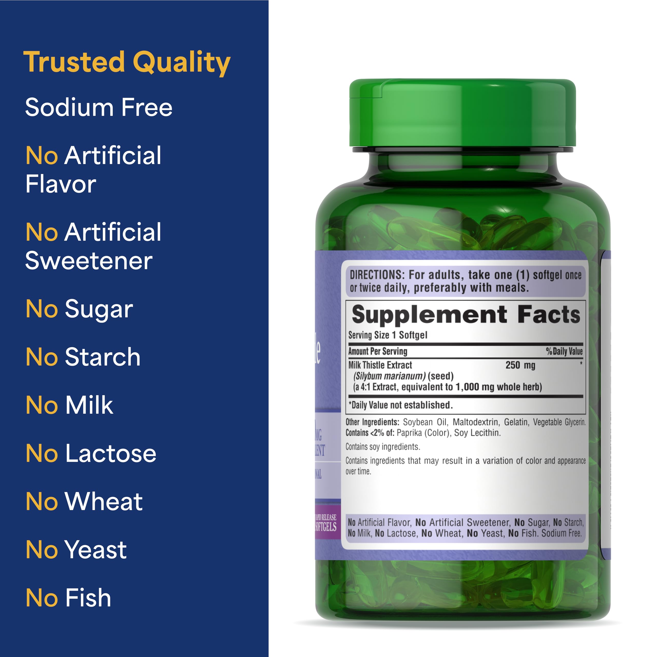 Puritan's Pride bouteille de 180 capsules molles, format pratique.