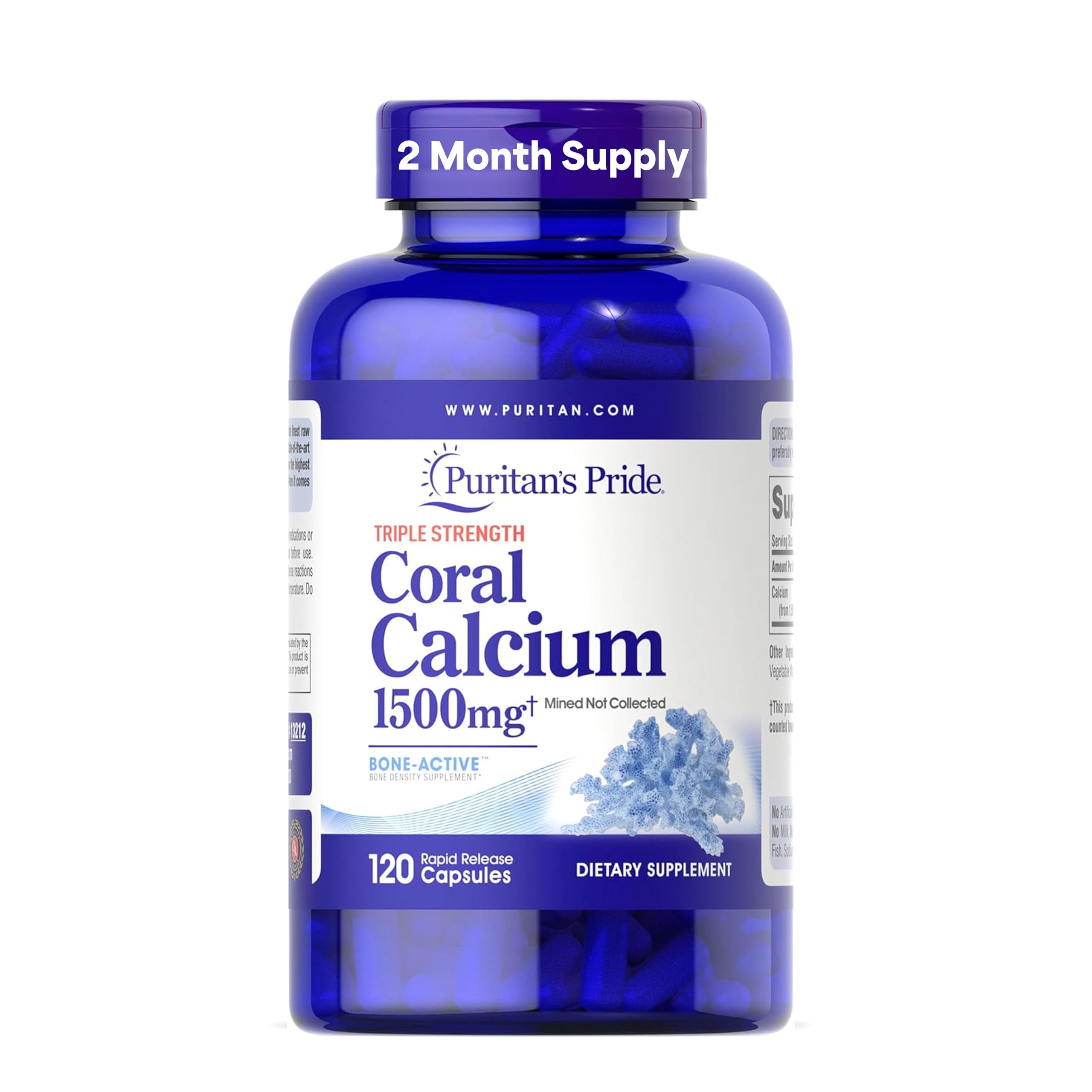 Puritan's Pride Calcium Coral 1500 mg – bouteille pour soutien osseux et cœur.