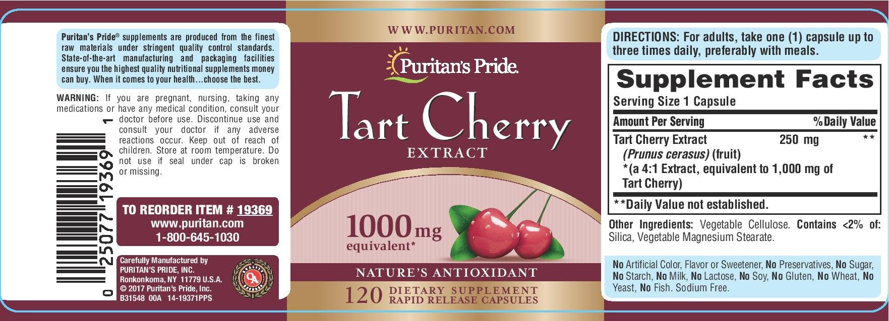 Puritan's Pride Capsules d'extrait de cerise acide, faciles à intégrer à la routine quotidienne.