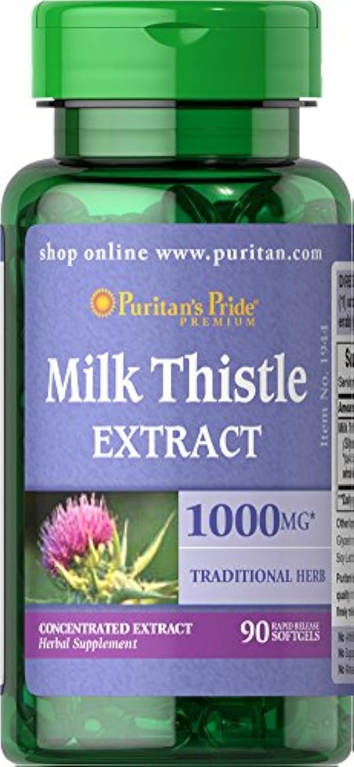 Puritan's Pride Chardon-Marie extrait 4:1, flacon et étiquette sans gluten pour usage quotidien.