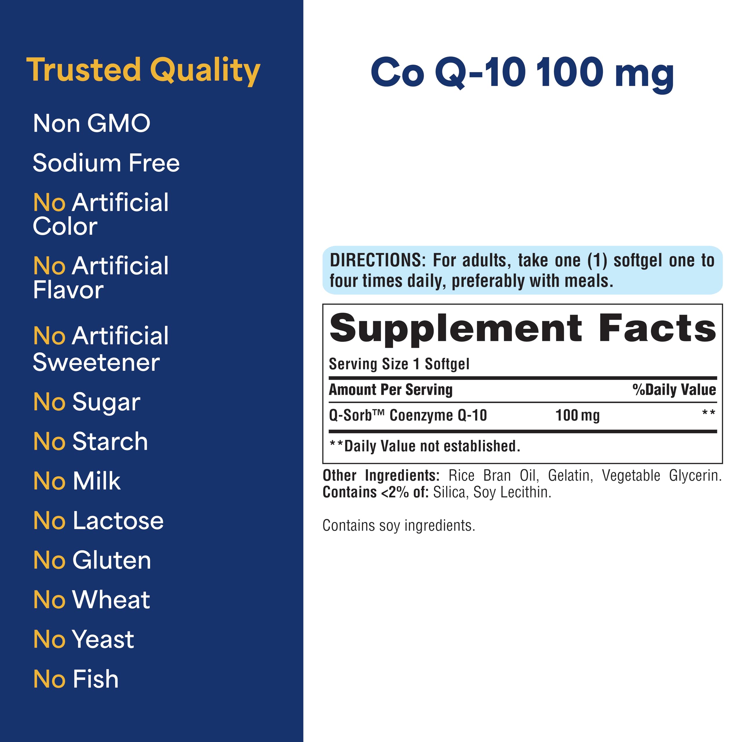 Puritan's Pride CoQ10 - emballage clair avec informations utiles pour le quotidien.