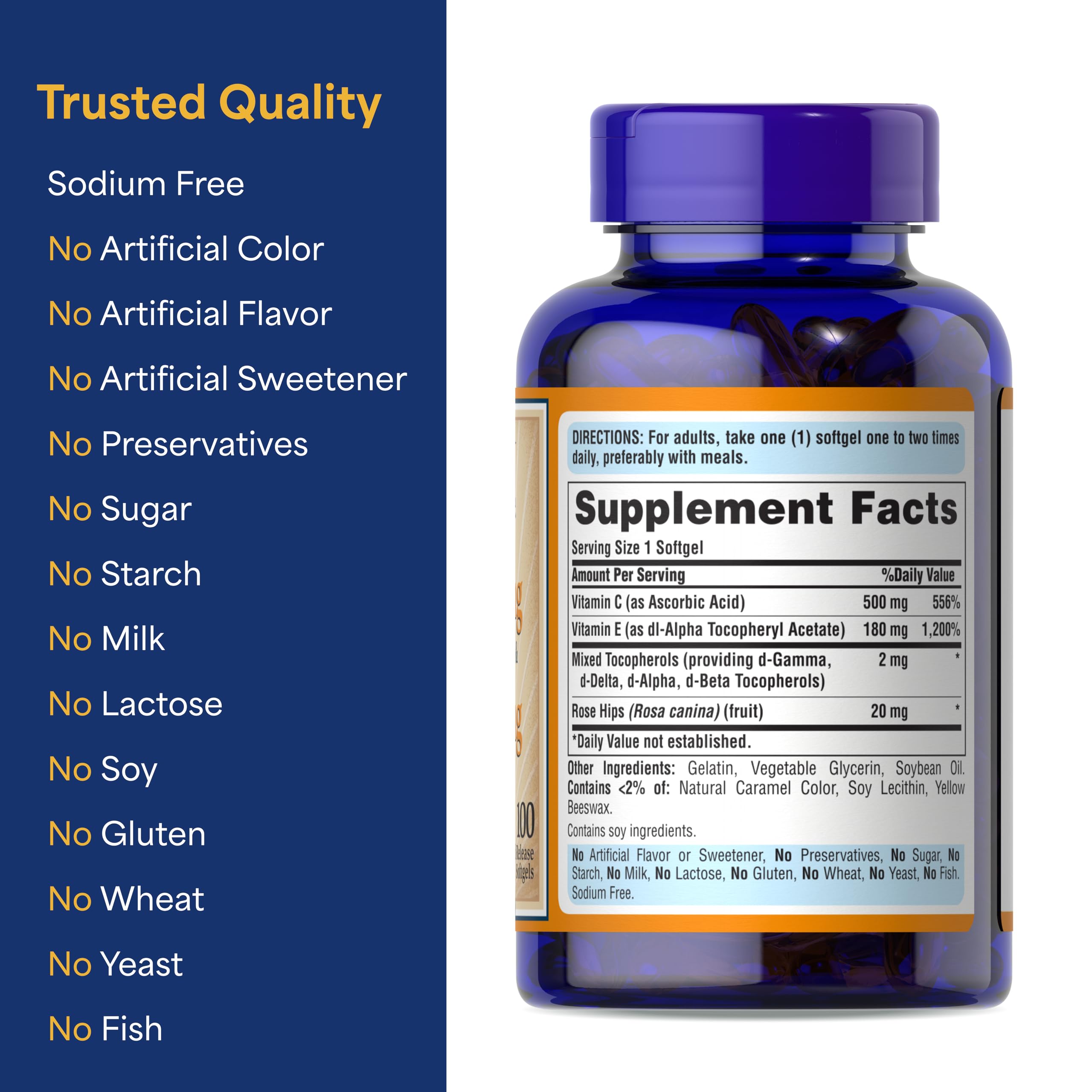 Puritan's Pride: duo vitamine C et E, potentiel antioxydant.