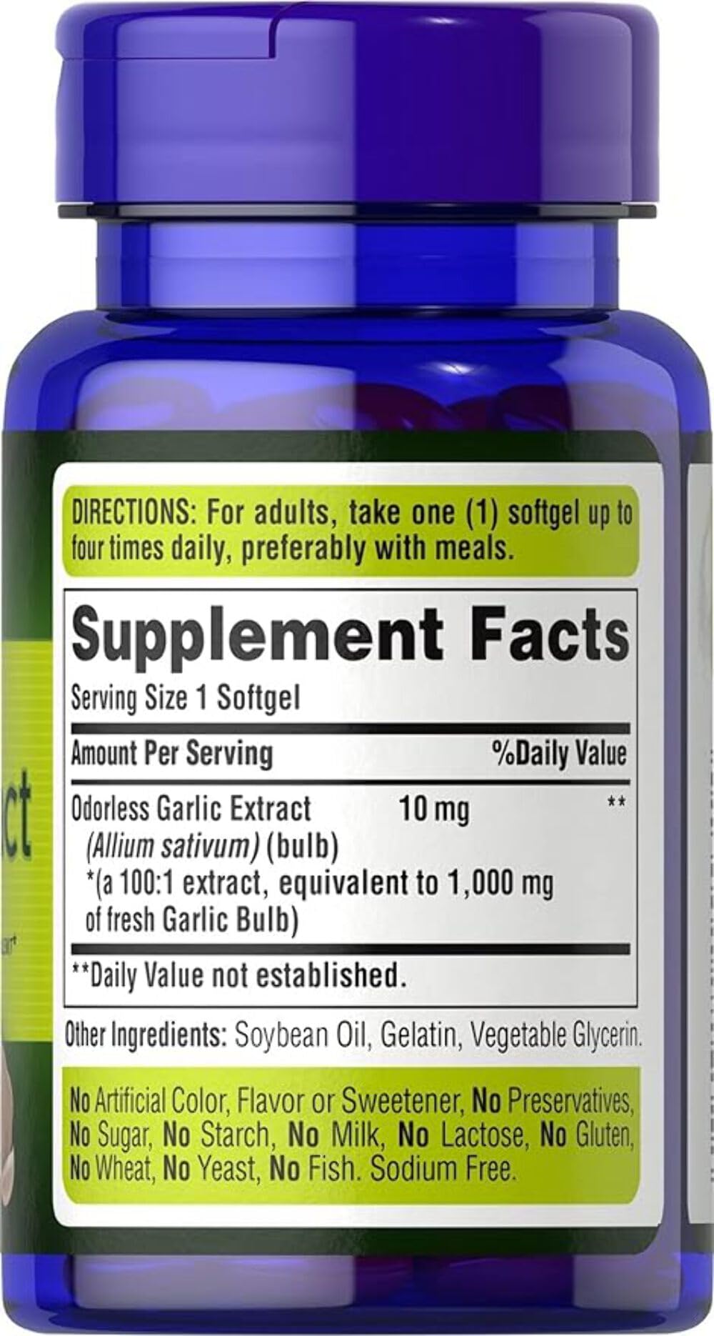Puritan's Pride ail 1000 mg – étiquette claire pour une utilisation sûre.