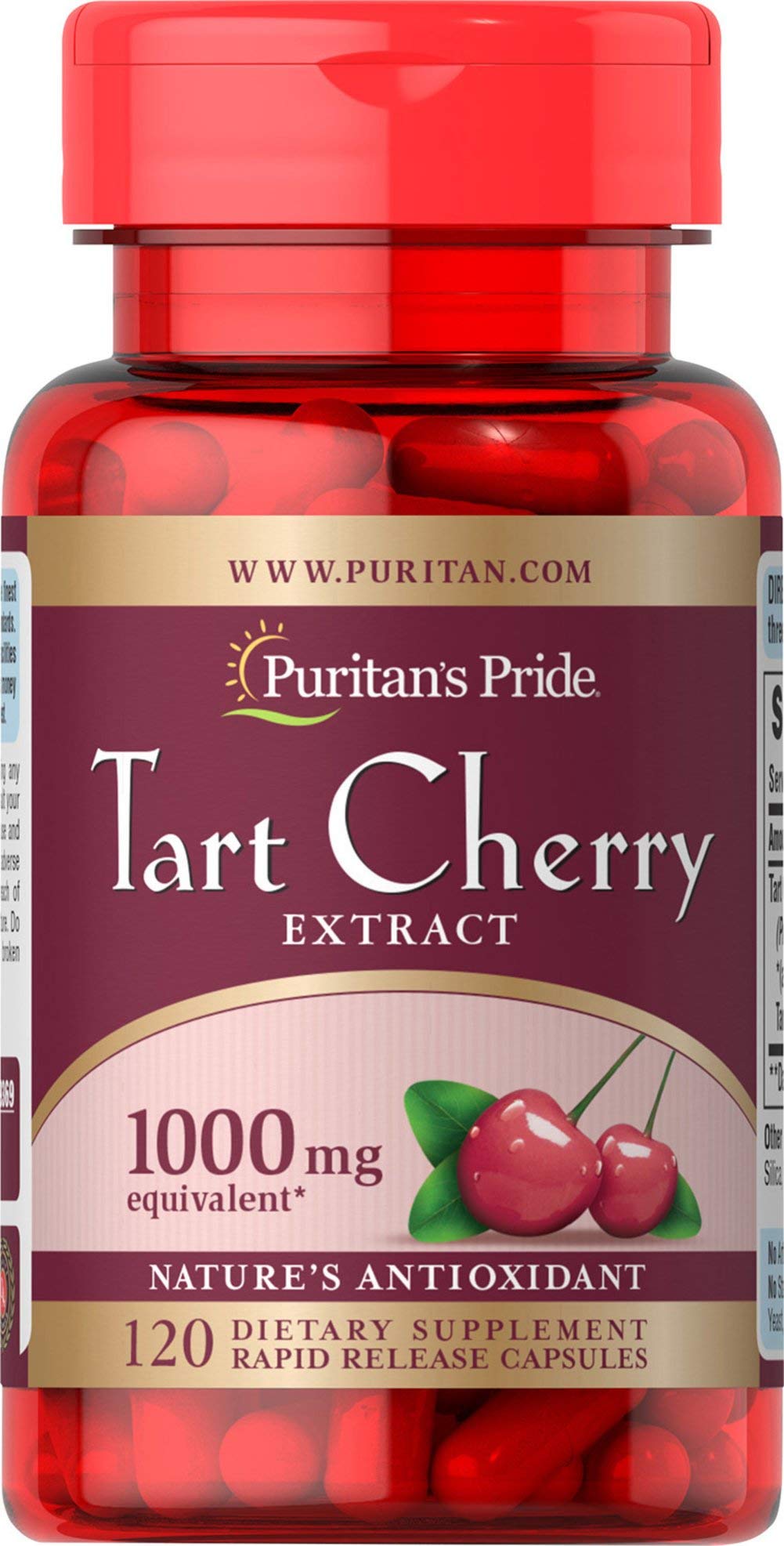 Puritan's Pride Extrait de cerise acide en bouteille, idéal pour compléter votre routine d'antioxydants.