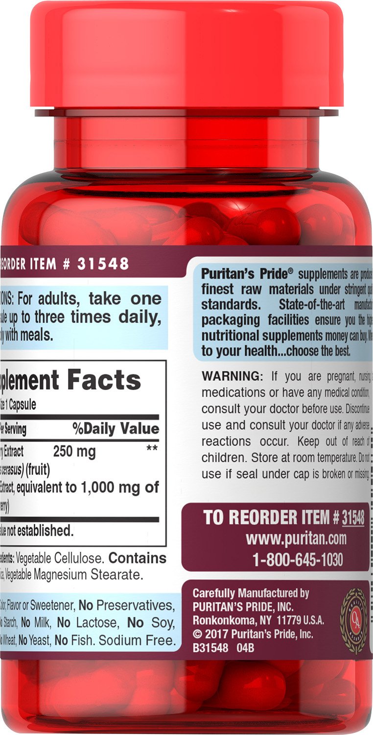 Puritan's Pride Extrait cerise acide, capsules faciles à intégrer à votre journée