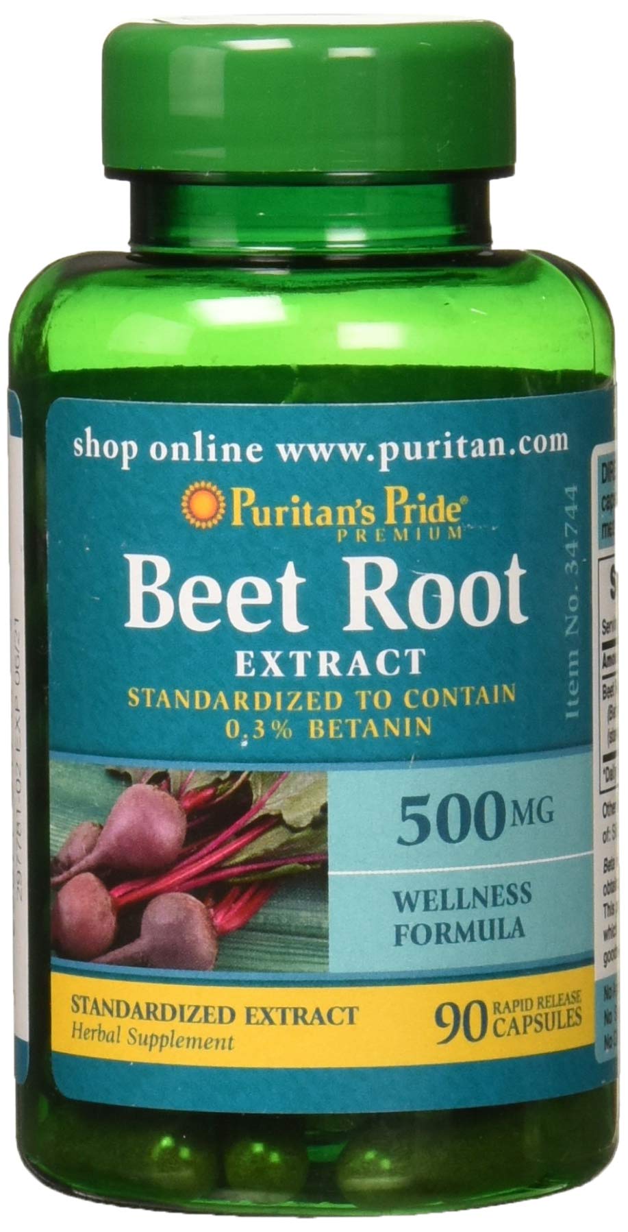 Puritan's Pride Extrait de betterave 500 mg – bouteille usage quotidien végan