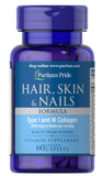 Puritan's Pride Formule Cheveux Peau Ongles, bouteille, soutien potentiel à la beauté naturelle.