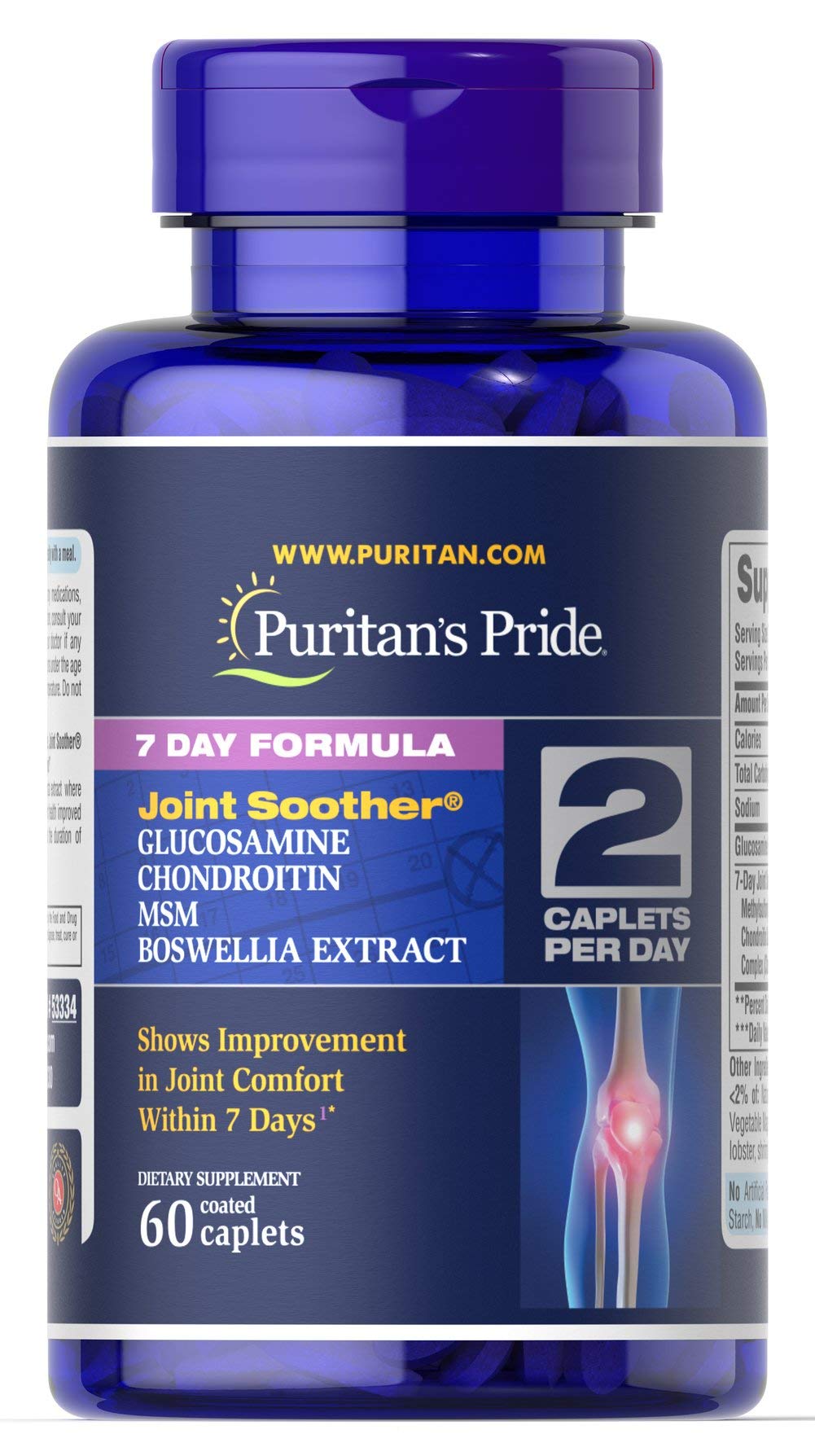 Puritan's Pride Formule sept jours articulation caplets enrobés, soutien mobilité potentiel.