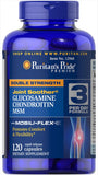 Puritan's Pride Glucosamine, Chondroitin et MSM, bouteille montrant la formule et soutien potentiel des articulations