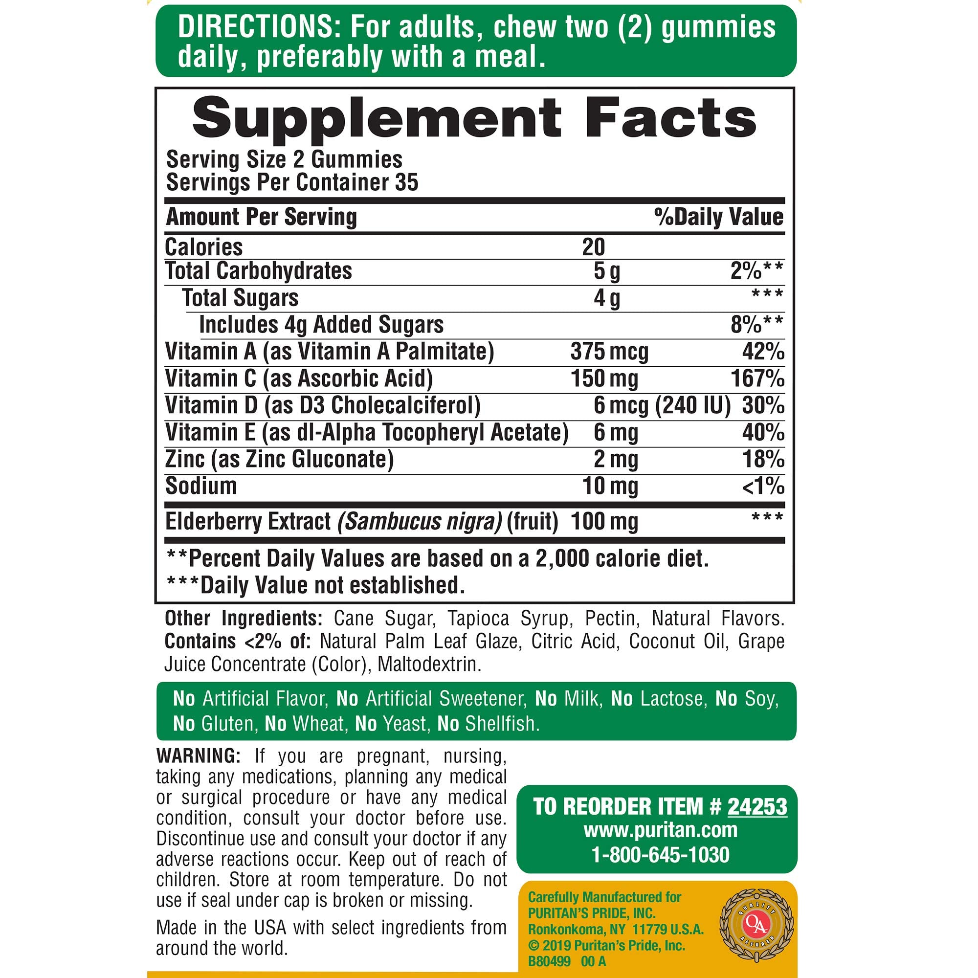 Puritan's Pride Gommes vitamine C D zinc – ingrédients ciblés pour la vitalité.