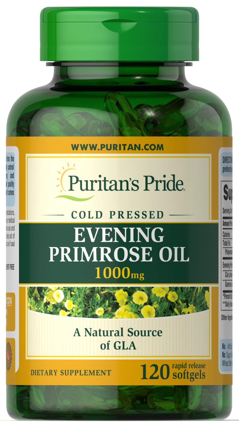 Puritan's Pride Huile d’onagre 1000 mg - bouteille avec gélules faciles à avaler pour un soin quotidien