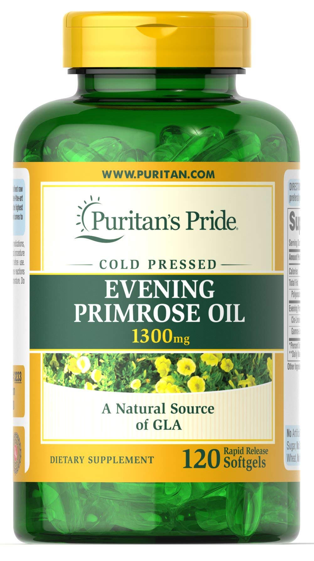 Puritan's Pride huile d'onagre, bouteille; soutien potentiel à un mode de vie sain au quotidien