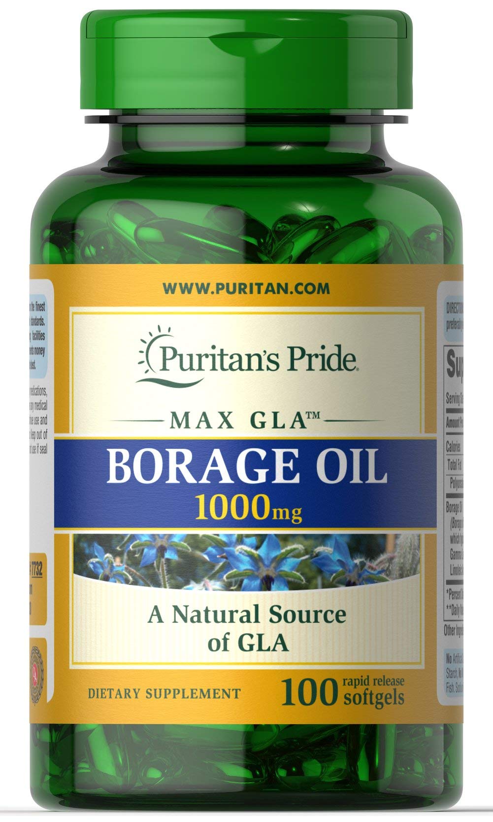 Puritan's Pride huile de bourrache 1 g – source d'AGL, usage complémentaire.