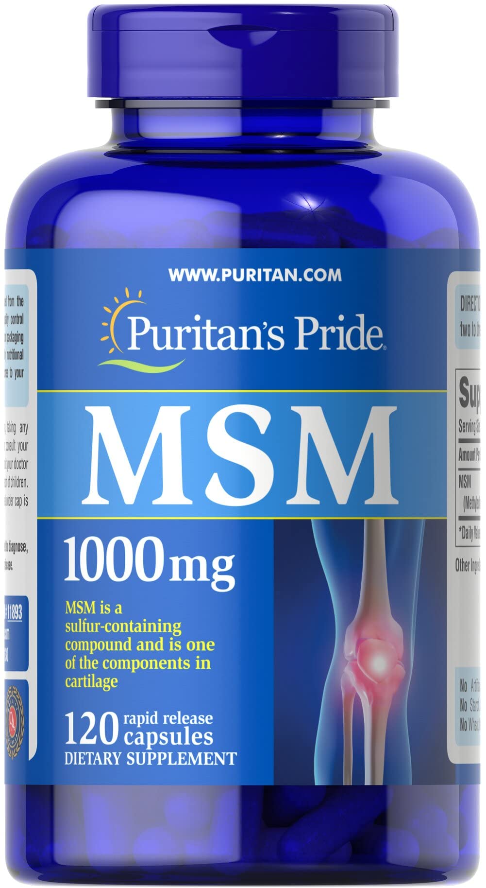 Puritan's Pride Joint Support MSM, bouteille: peut contribuer au maintien des articulations.