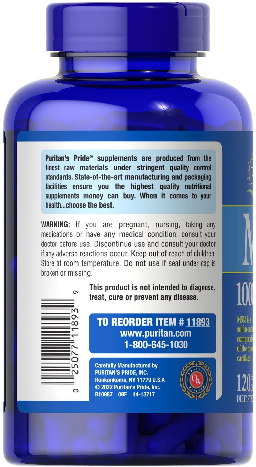 Puritan's Pride Joint Support MSM, capsules: usage quotidien possible.