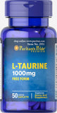 Puritan's Pride L-Taurine : Bouteille de capsules, soutien énergétique potentiel pour activité.