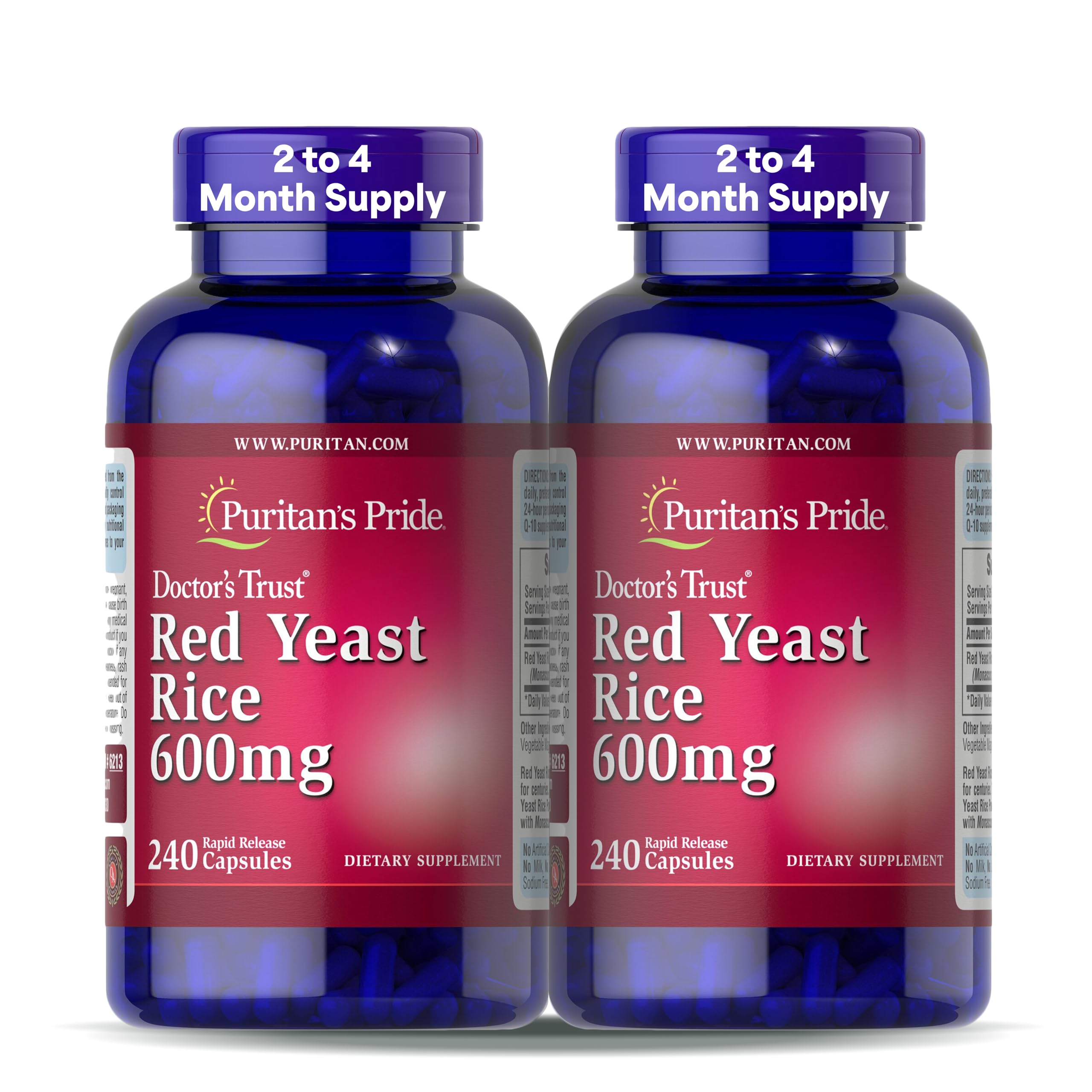 Puritan's Pride Levure Rouge 600 mg – capsules pour le soutien quotidien.
