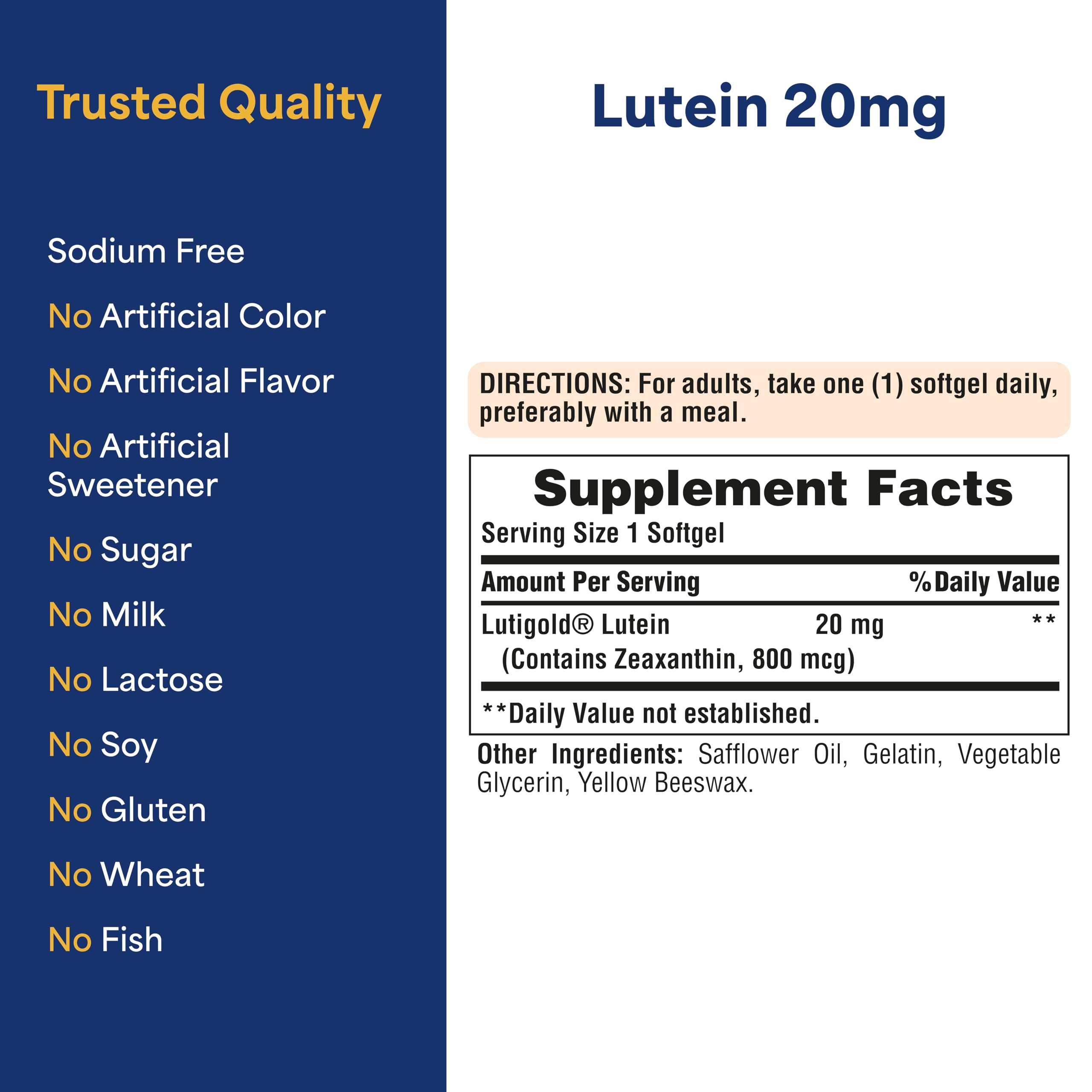 Puritan's Pride Lutigold Lutein - boîte de gélules 120, approvisionnement multi-mois.